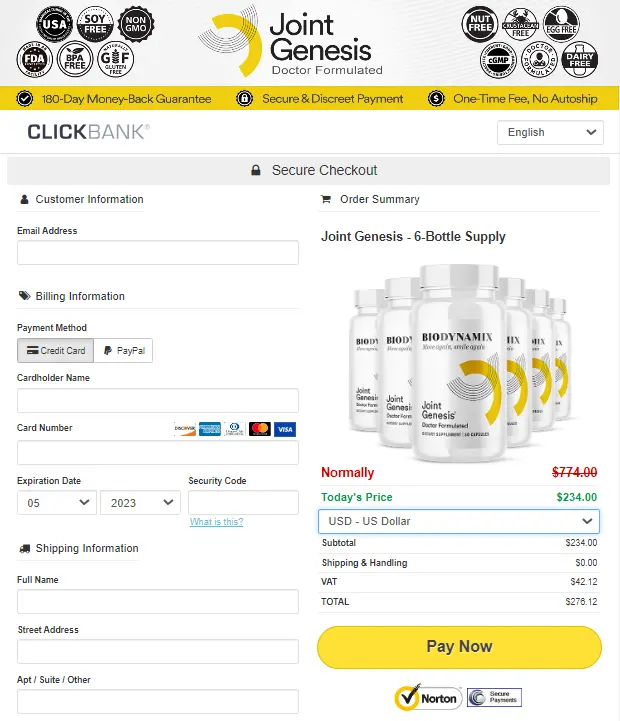 JointGenesis secure order page